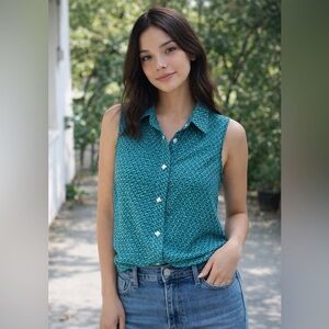 Rock & Roll Denim Western Sleeveless Button Down Top Size S Blue Rodeo Chic